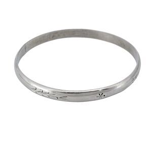 Vintage Mexico Sterling Silver 925 6.5mm Hand Tooled Bangle Bracelet 8.25"